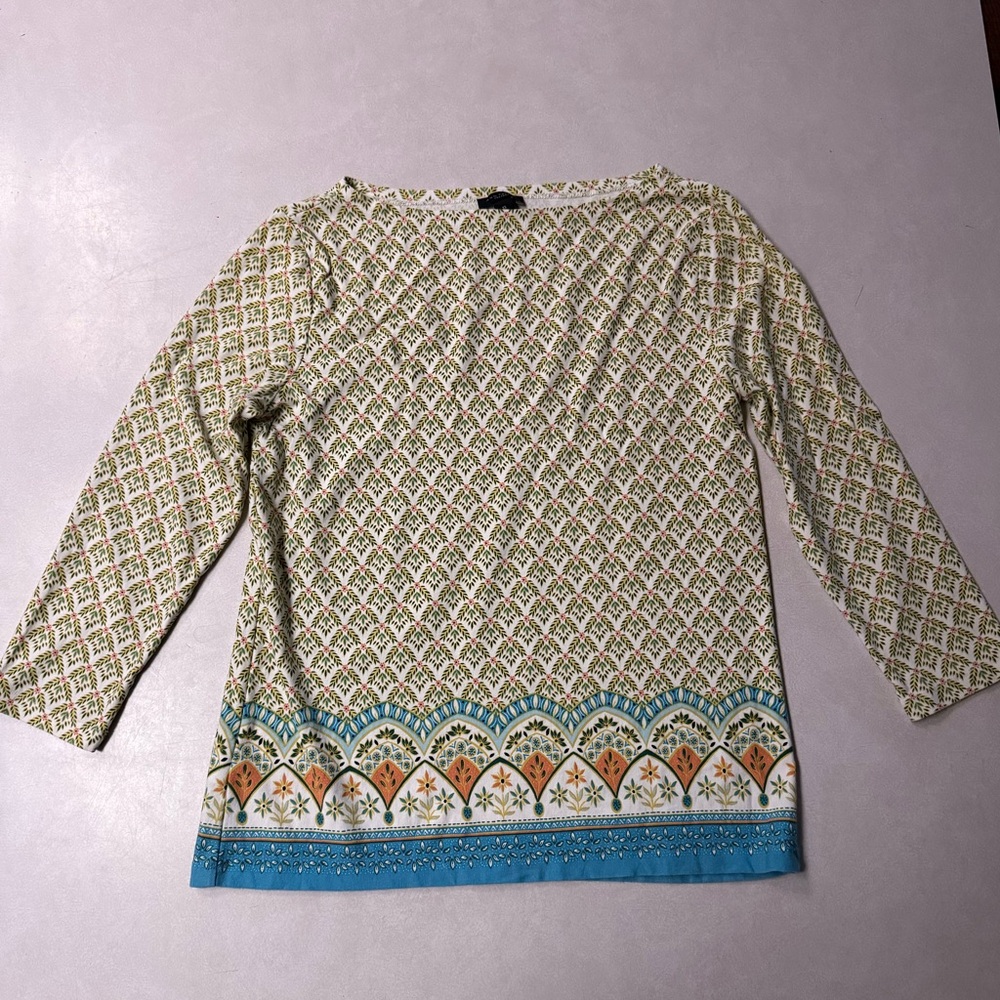 Ann Taylor Spring Green and Blue 3/4 Sleeve Top